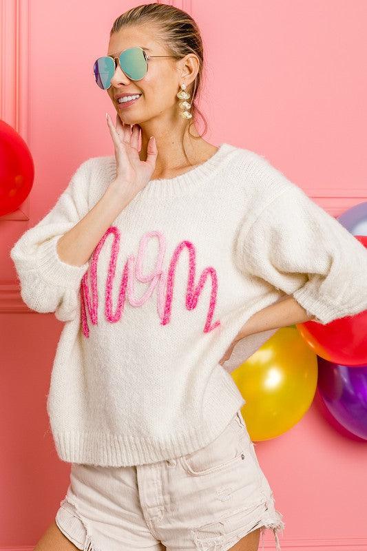 Mom Puff Sleeve Sweater Top (FINAL SALE ITEM)