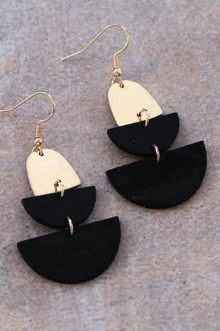 Wooden Drop With Gold Accent Earrings