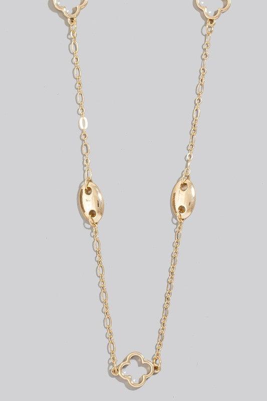Clover & Oval Station Charm Necklace in Gold (FINAL SALE ITEM)
