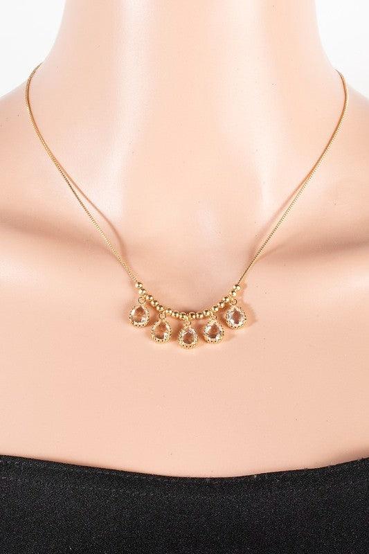 Glass Tear Charm Necklace in Gold