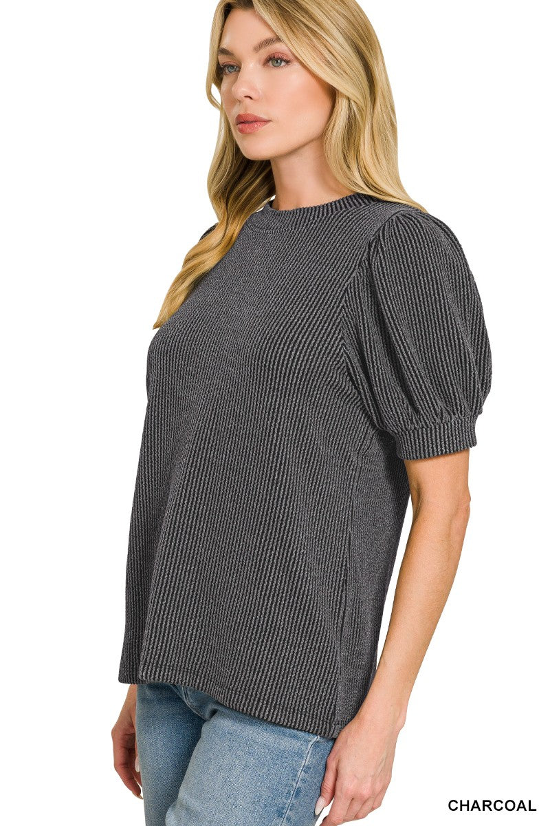 Charcoal Puff Sleeve Top