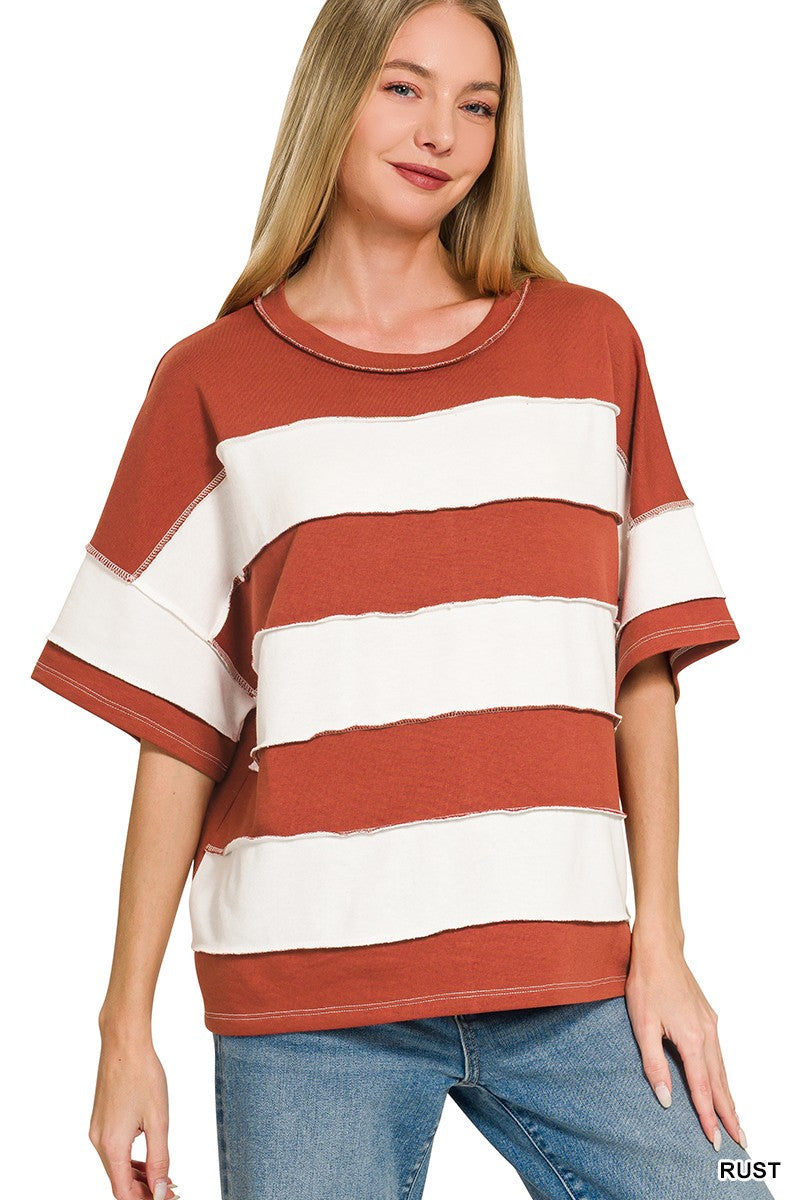 Rust Stripe French Terry Top