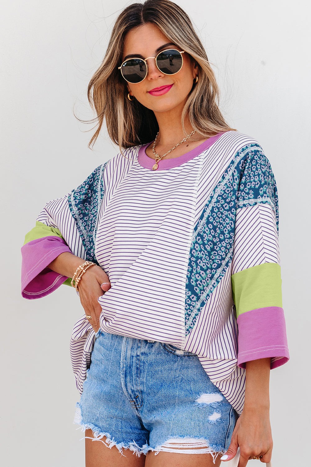 Stripe Patchwork Oversized Tee