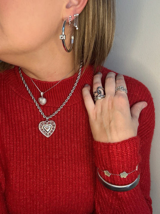 Studded Silver Heart Necklace