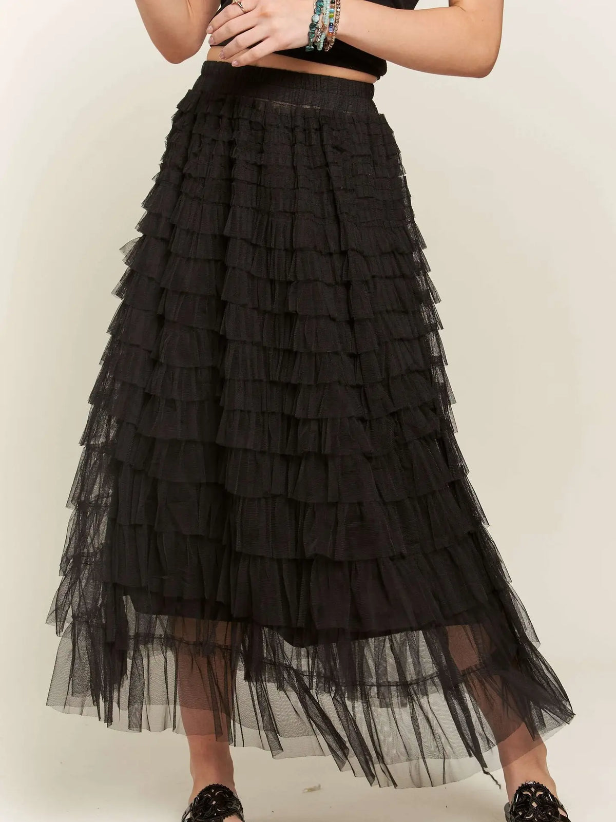 Black Elastic Mesh Skirt