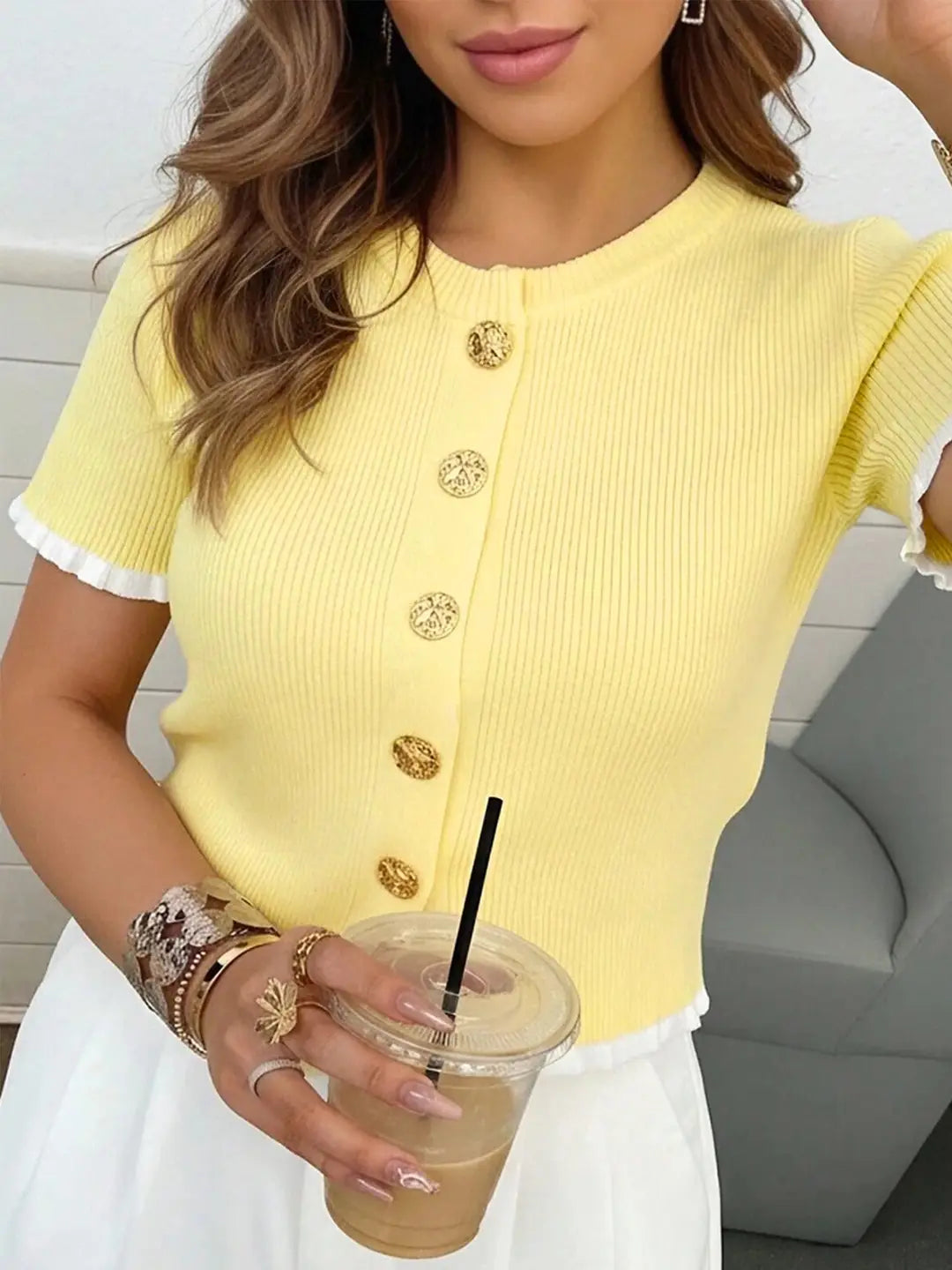 Yellow Frill Detail Sweater
