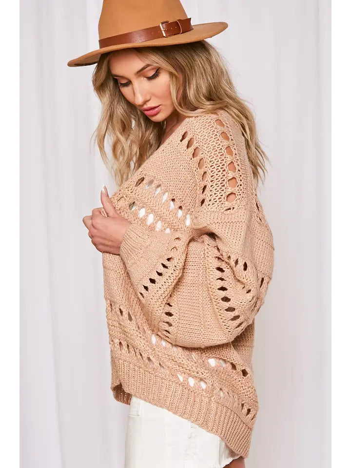 Balloon Sleeve Crochet Cardigan