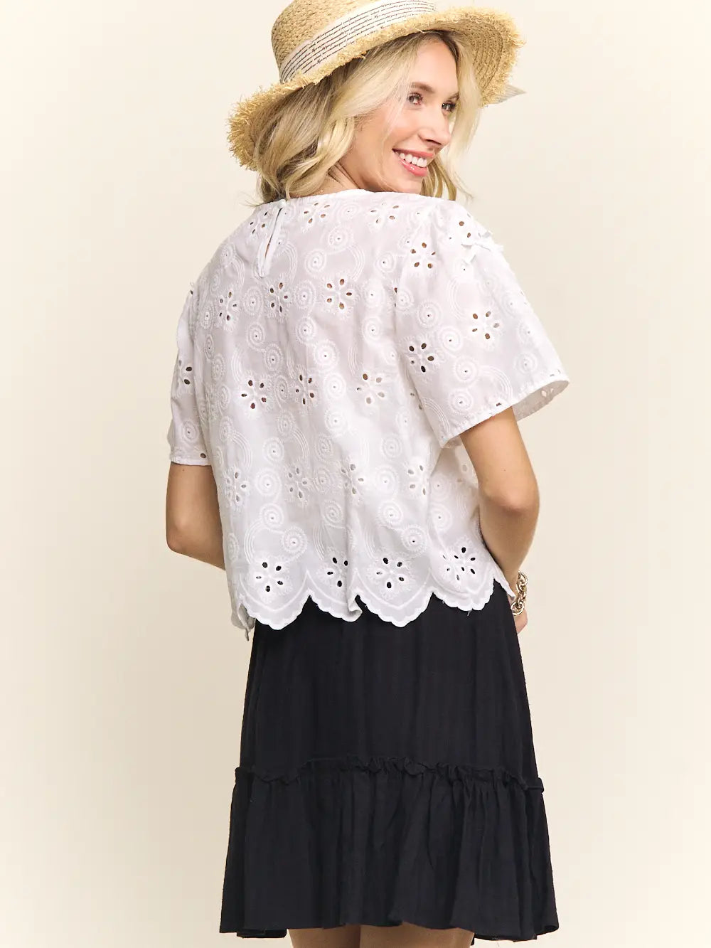 Eyelet Scallop White Top