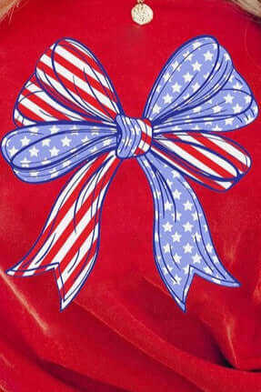 American flag bow on a red background