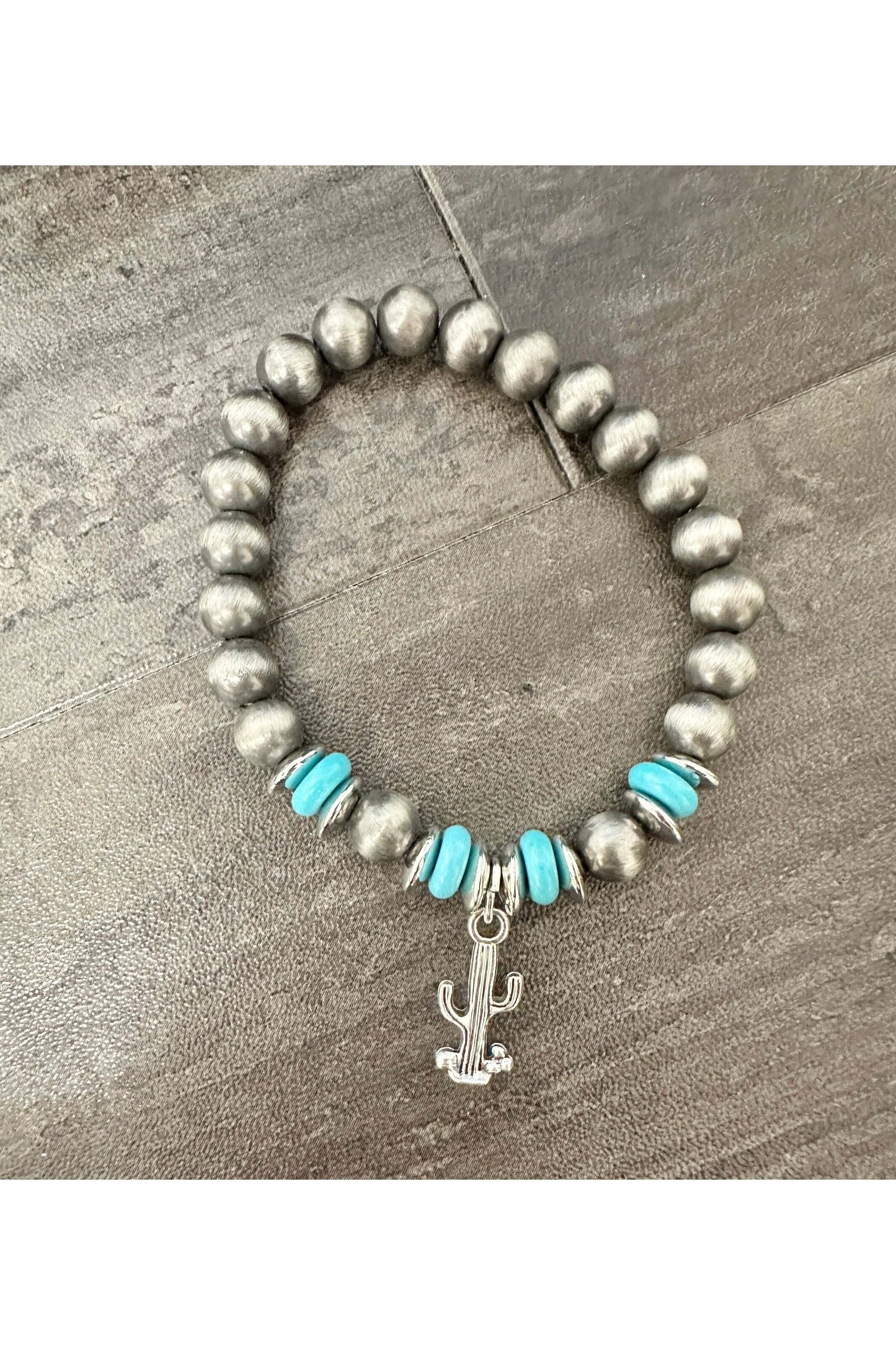 Beaded Western Cactus Bracelet Silver Accessories