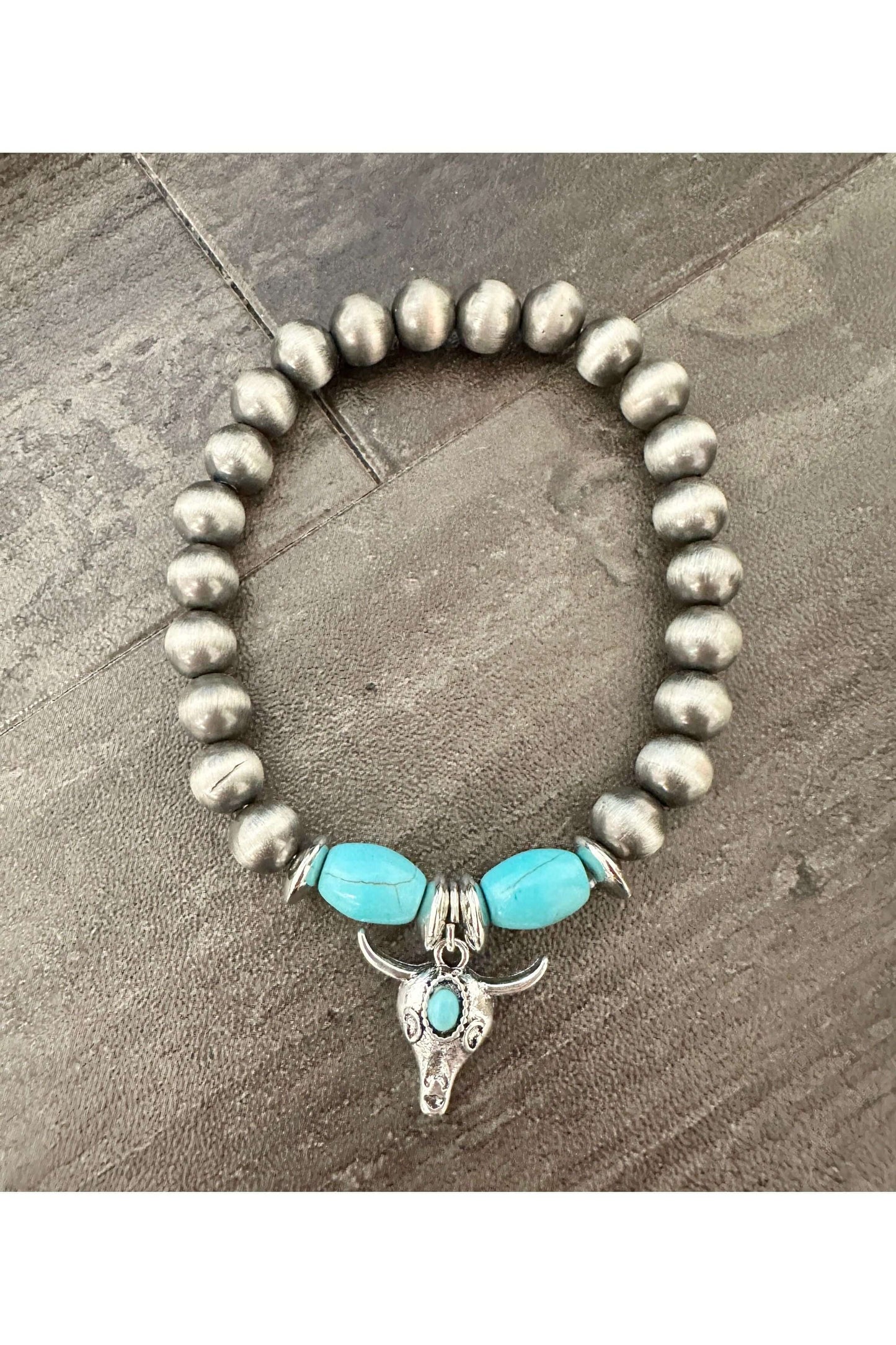 Beaded Western Cow Skull Bracelet Silver Accessories