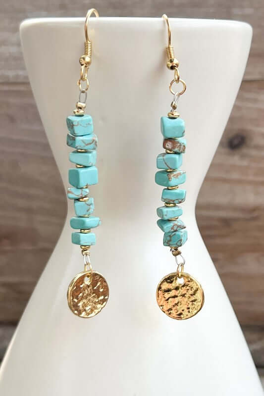 Daphne Turquoise Earrings Fishhook dangle earrings with beads and a round charm