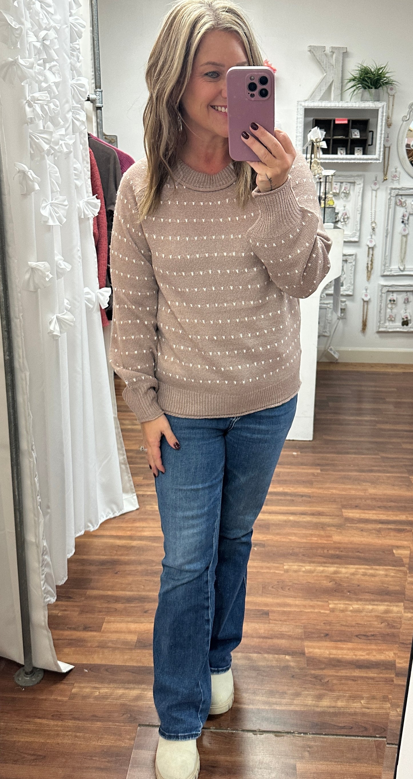 Taupe Dotted Stripe Sweater