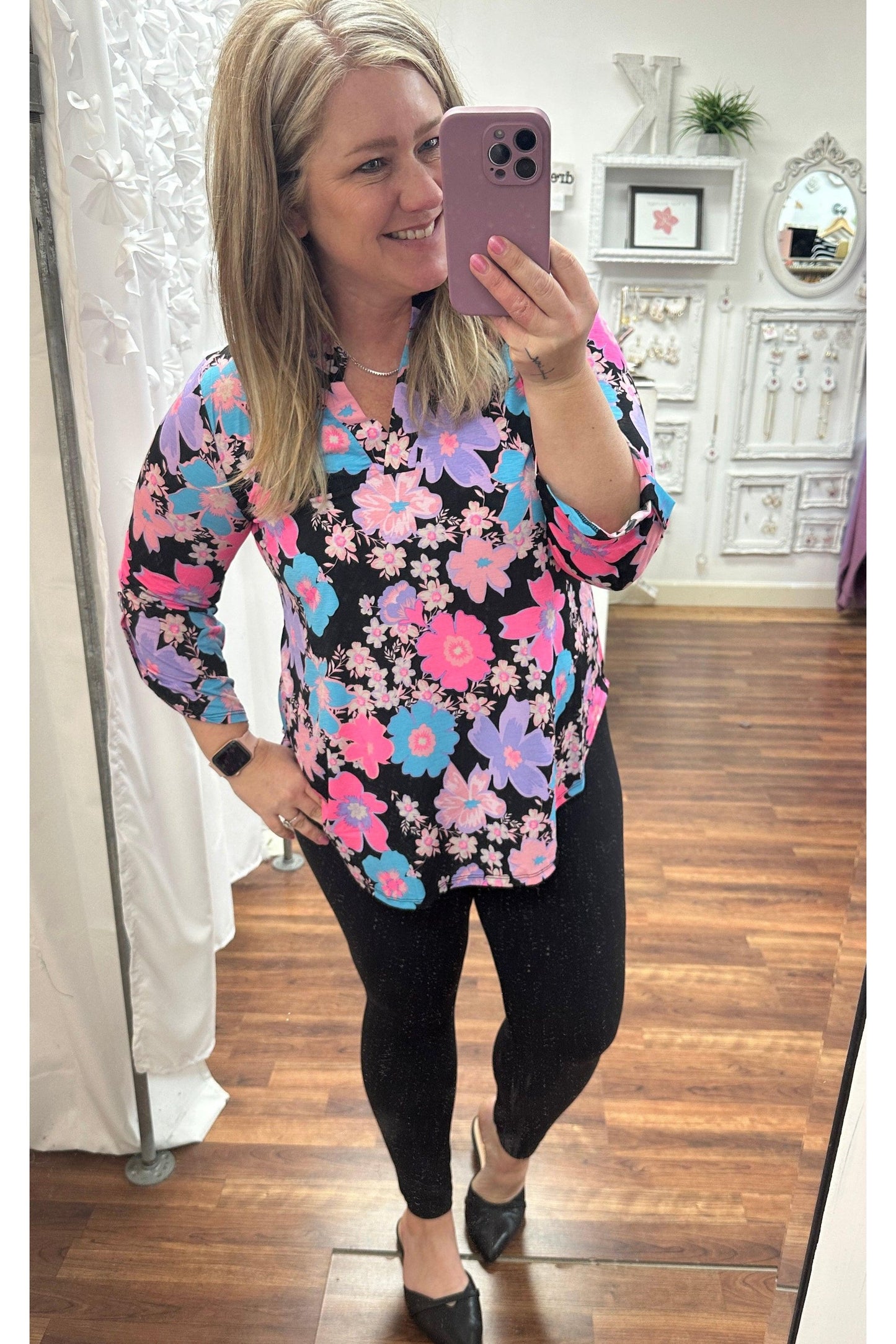 Lizzy Top in Bold Black Floral (FINAL SALE ITEM)