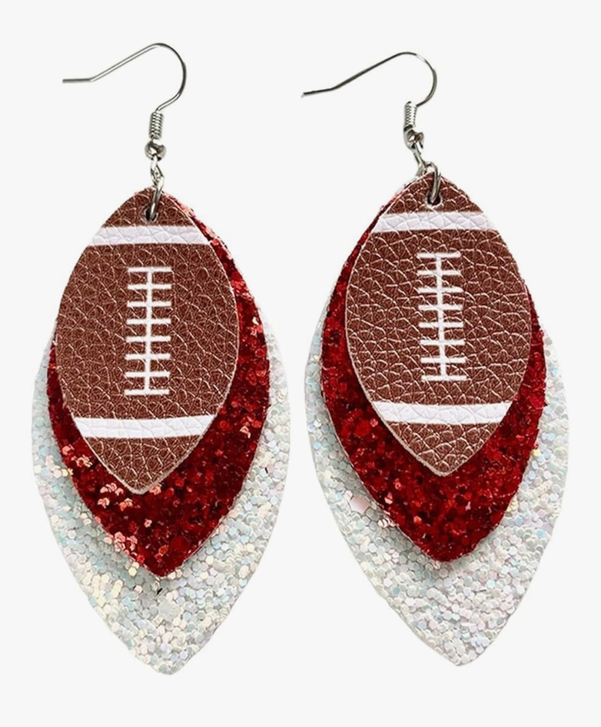 Layered Leather Football Earrings