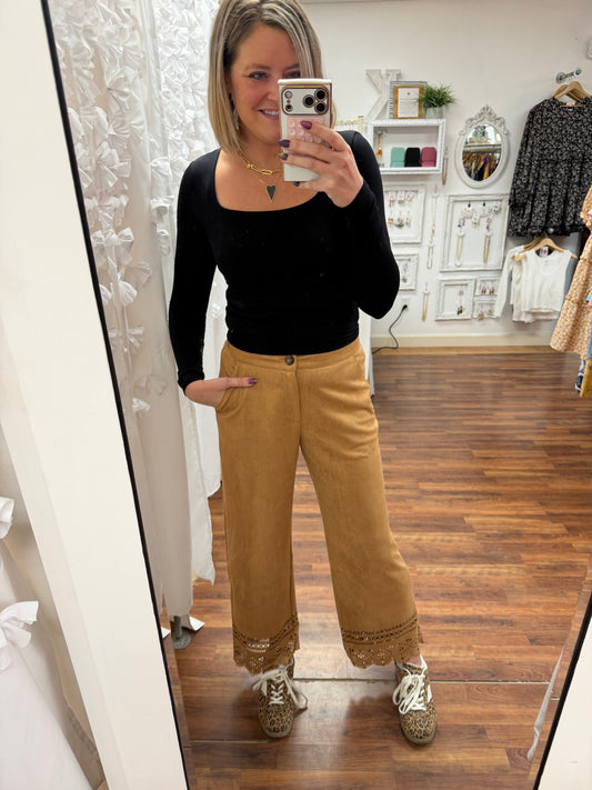 Suede Cutout Pants