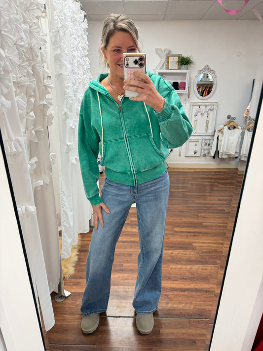 Acid Wash Green Cropped Hoodie