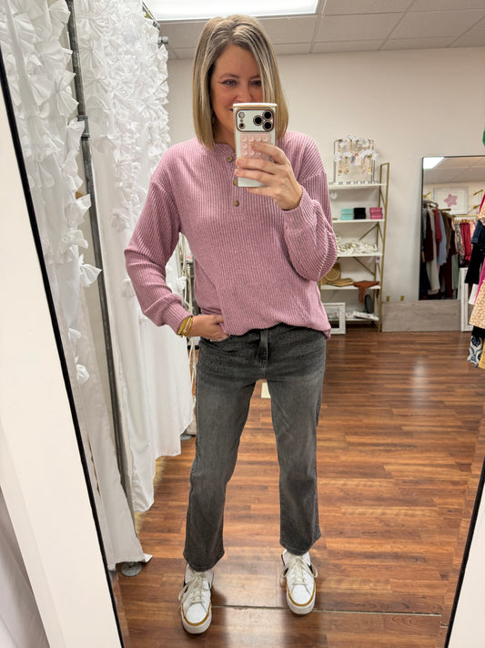 Pink Ribbed Henley