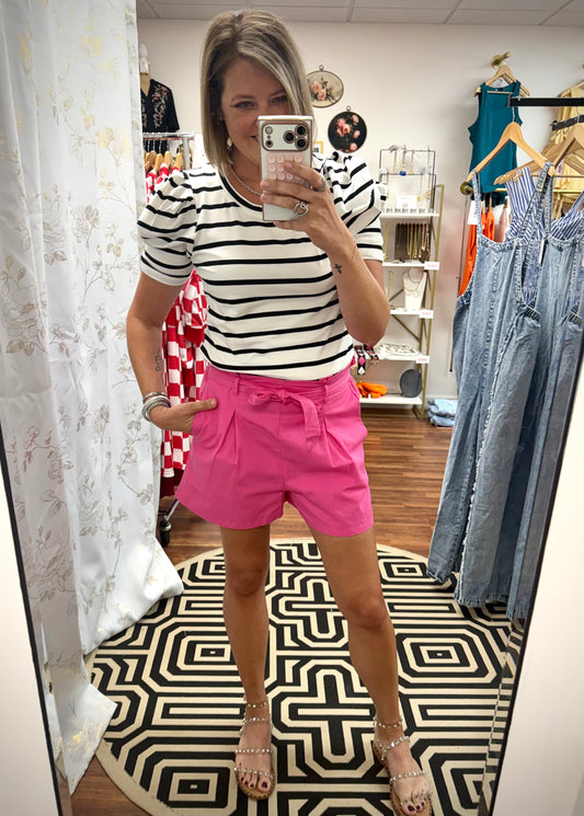 Pink Waste Tied Shorts