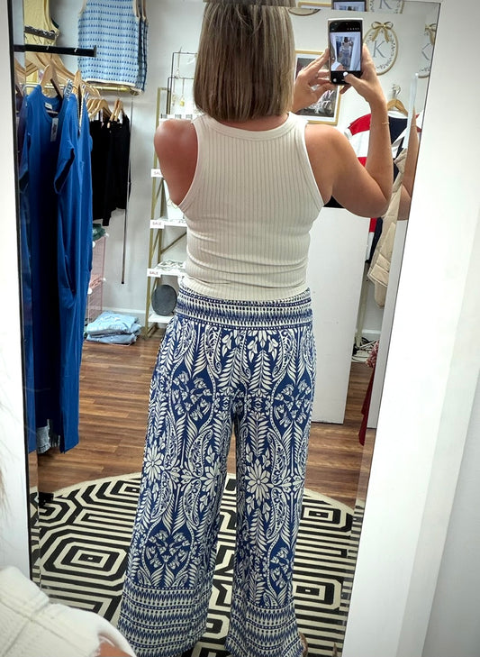 Blue White Floral Pants
