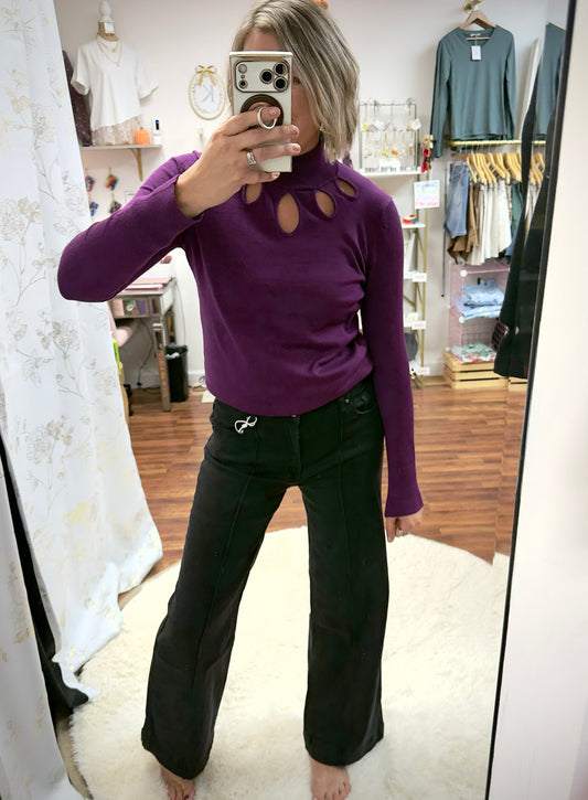 Black Pintuck Wide Leg Jeans