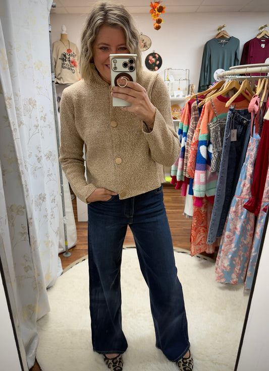 Tweed High Neck Cardigan