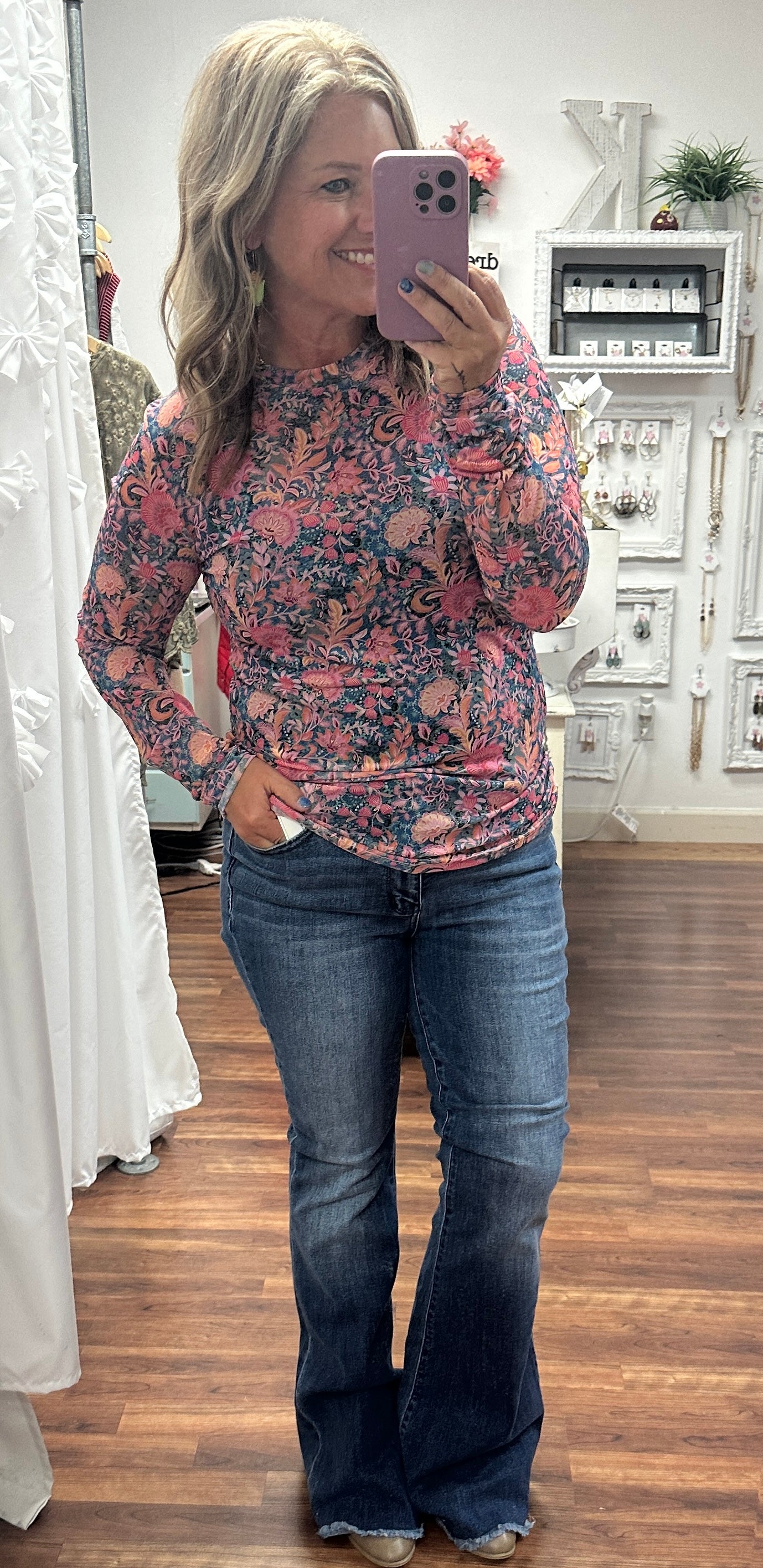 Pink Floral Mesh Top – K Posh Boutique