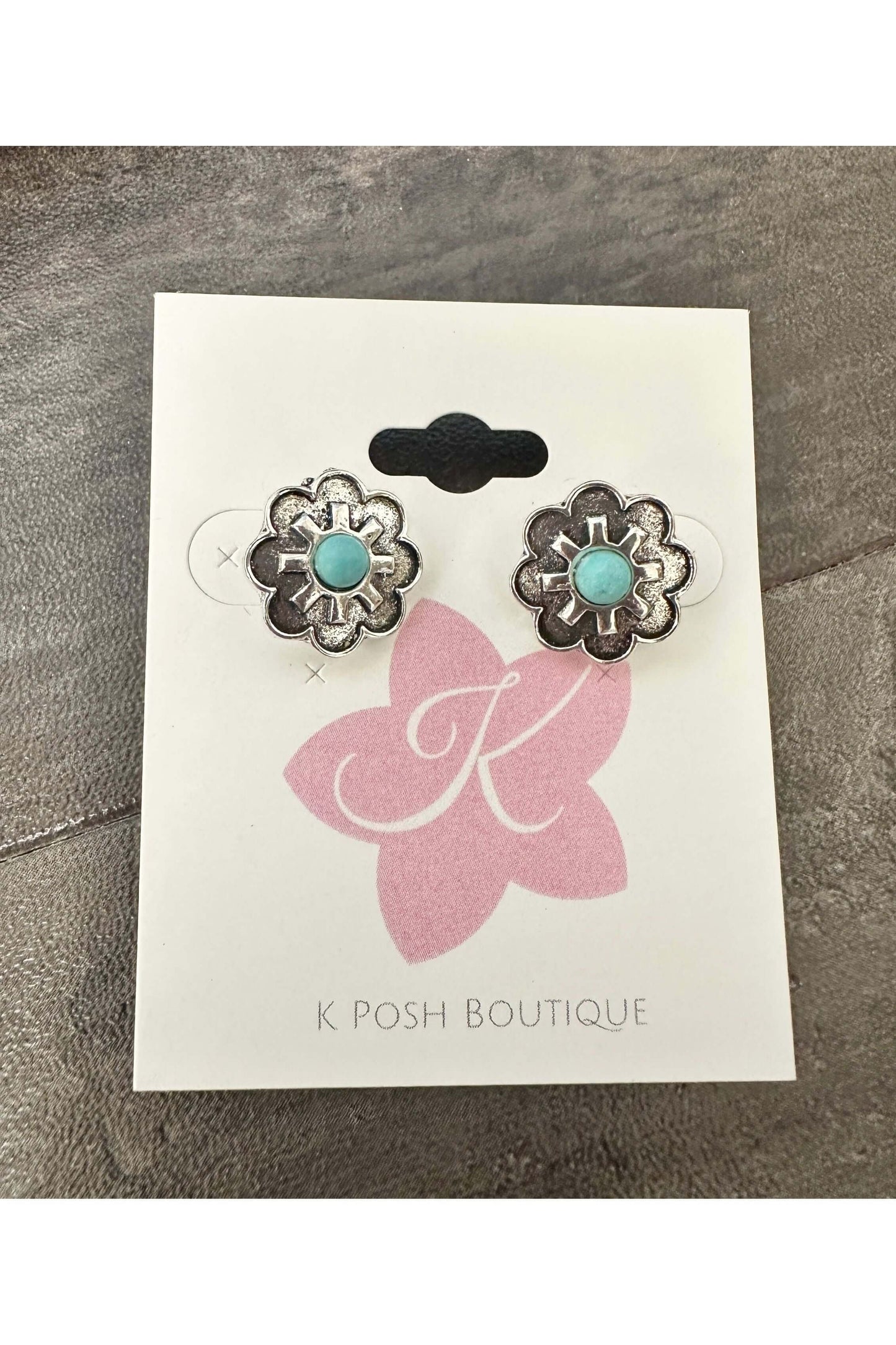 Turquoise Flower Stud Earrings Silver Accessories