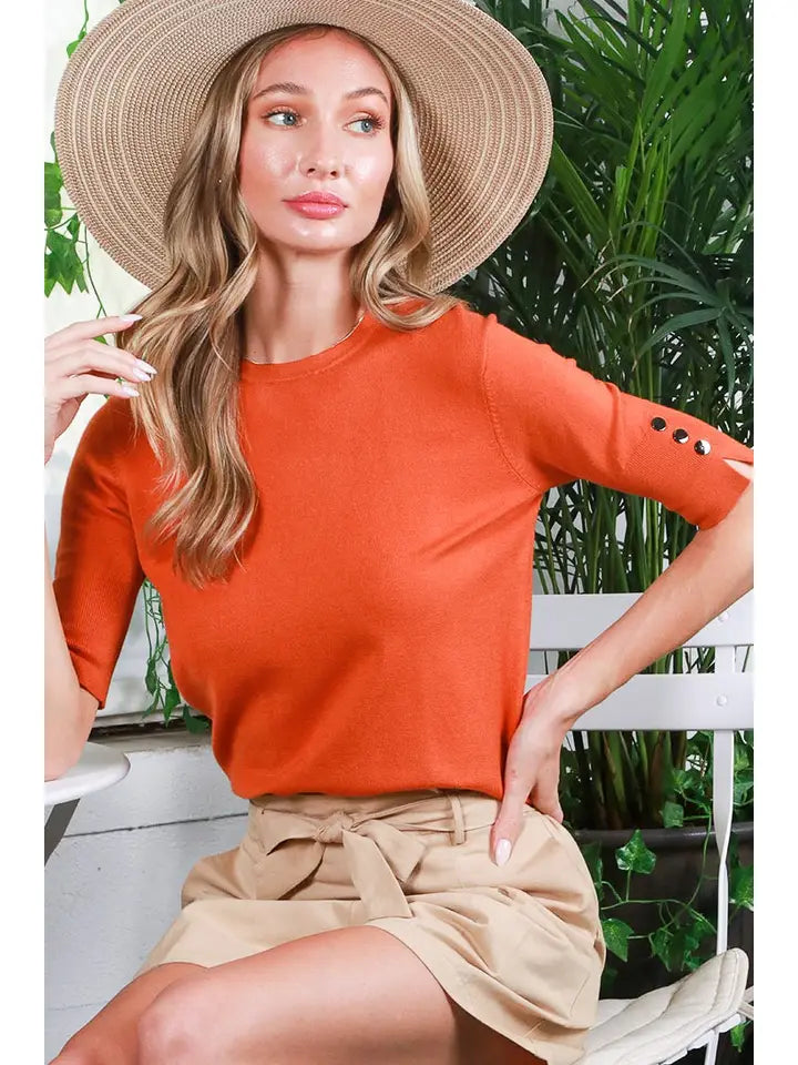 Orange Button Sleeve Top