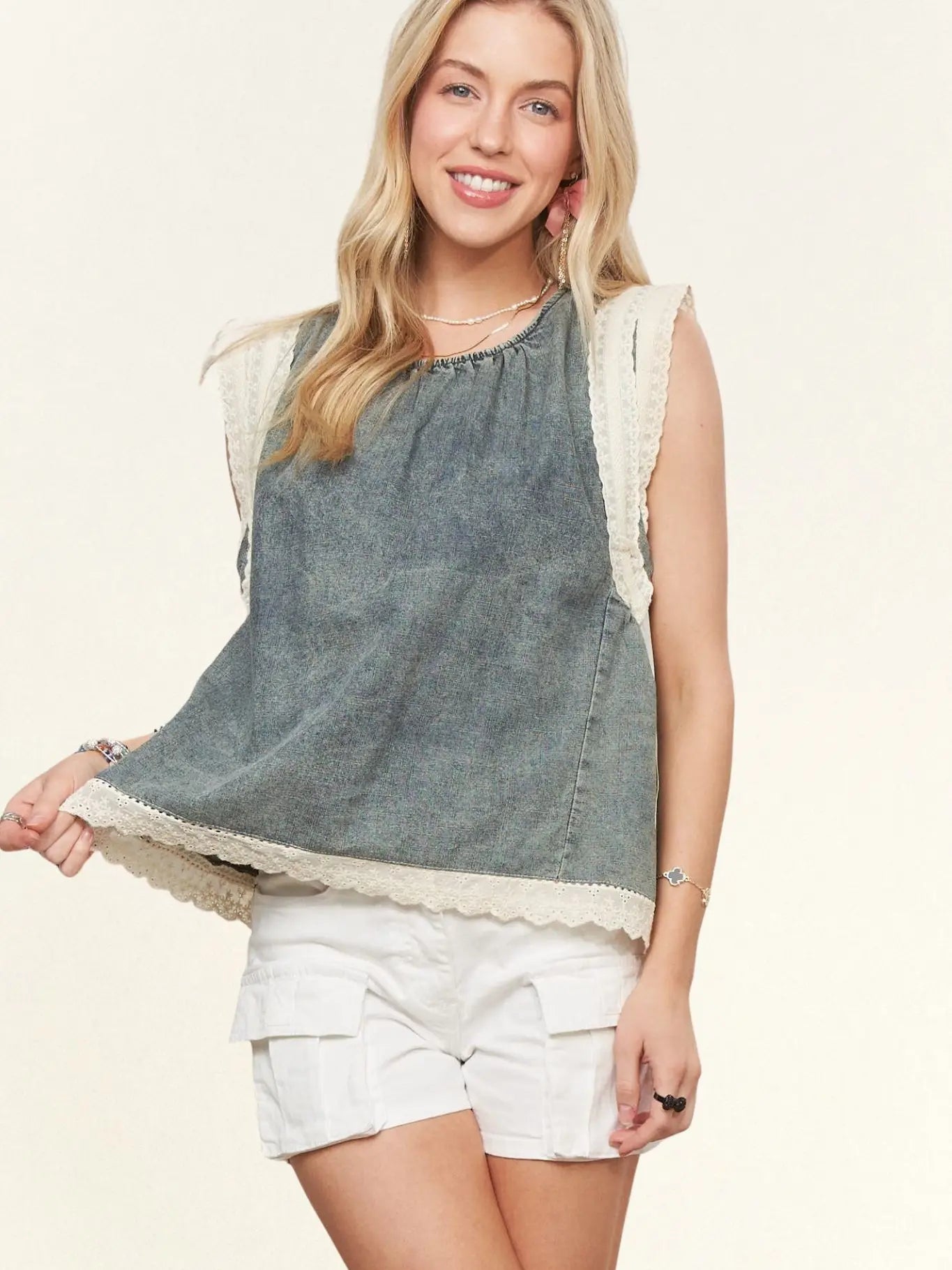 Denim Lace Trim Top