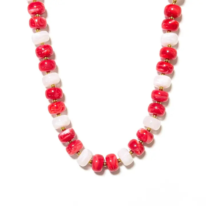 White and Red Bead Necklace