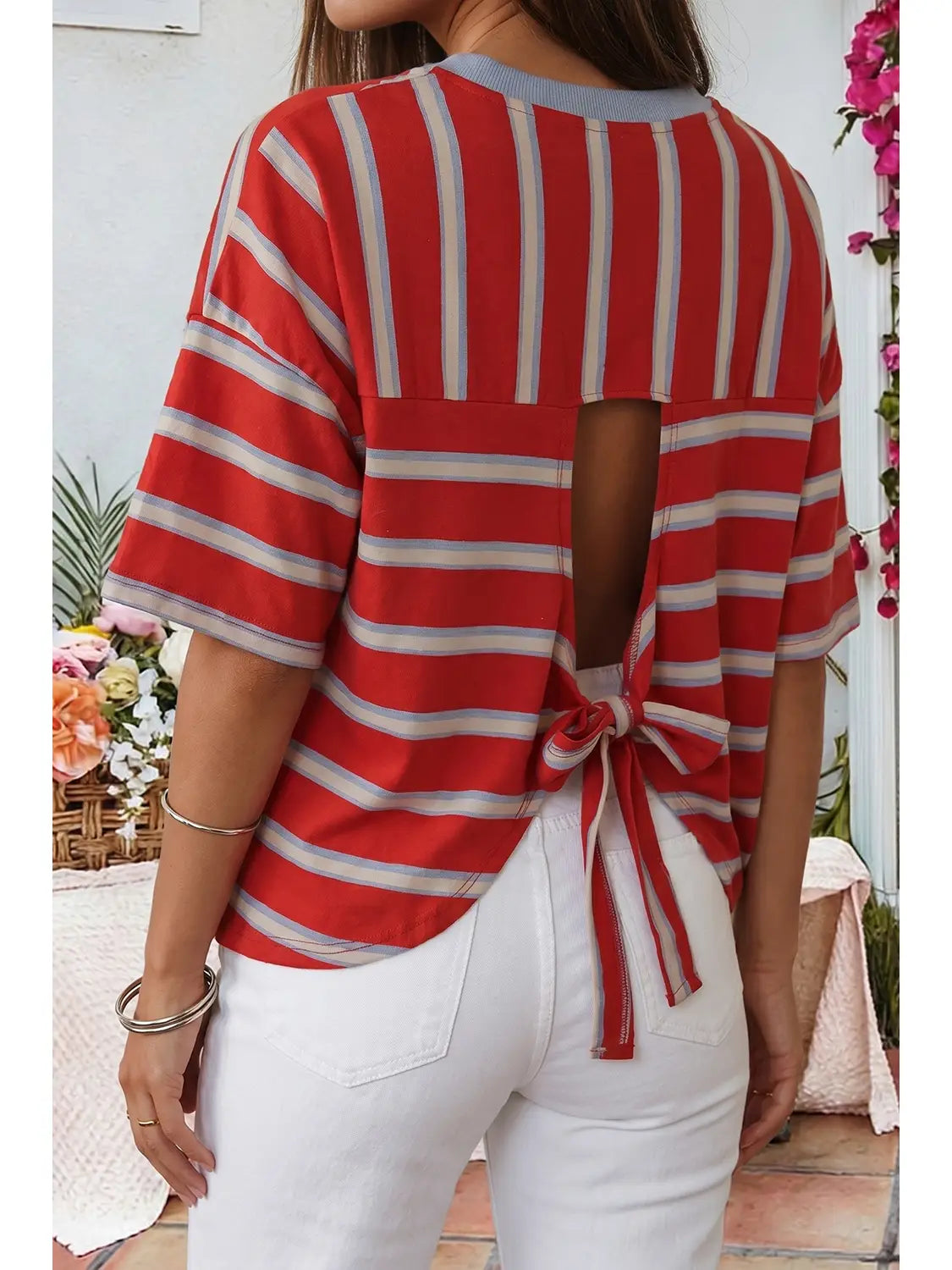 Striped Backless Bow Top