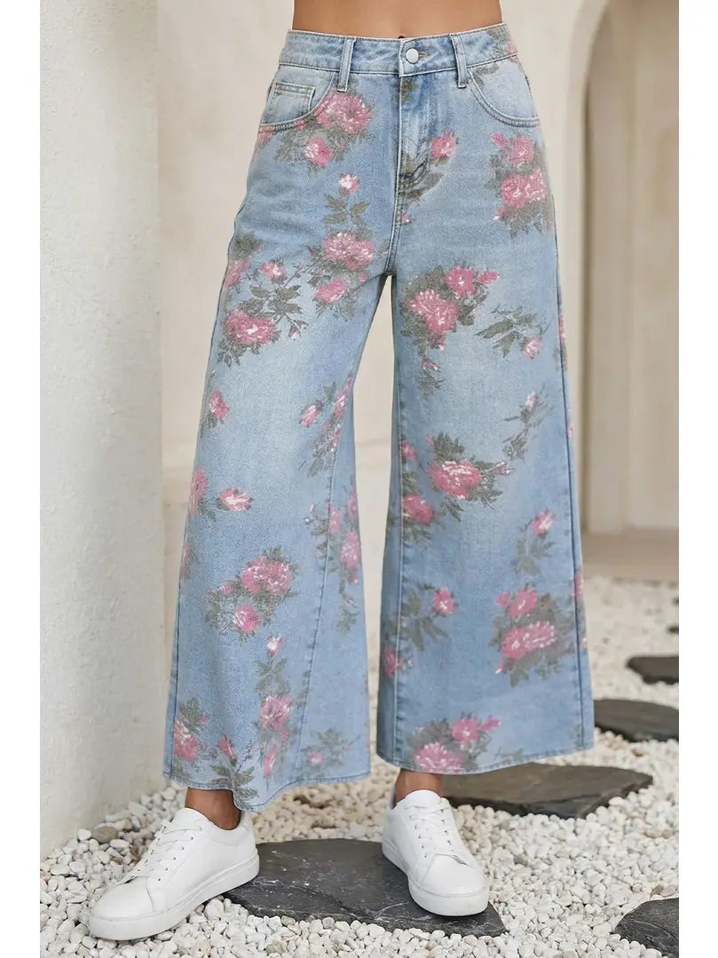 Floral Print Jeans