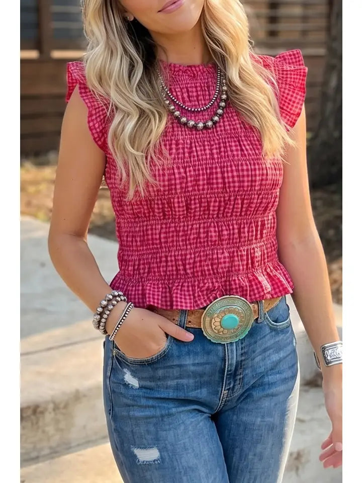 Red Plaid Ruffle Top