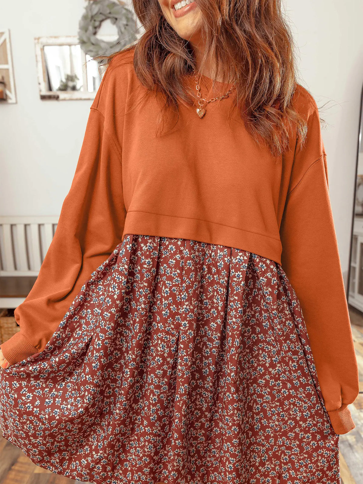 Patch Work Floral Mini Dress