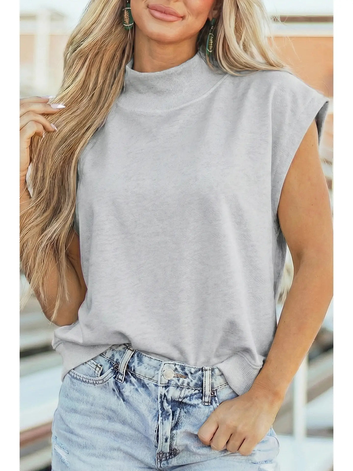 Gray High Neck Top