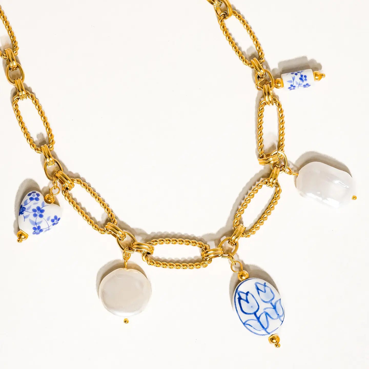 Blue Floral Chain Necklace