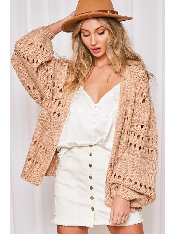 Balloon Sleeve Crochet Cardigan
