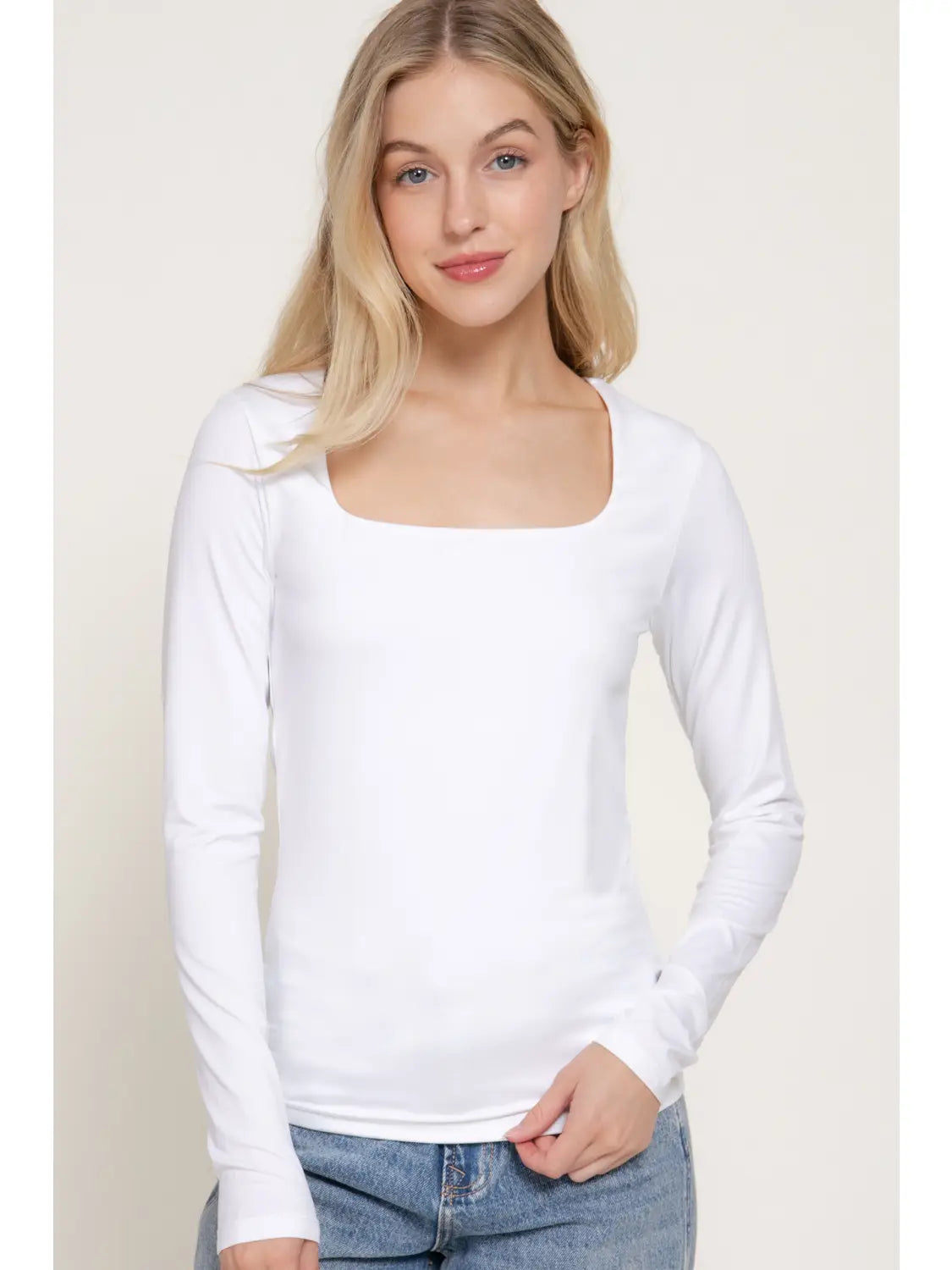 White Square Neck Top