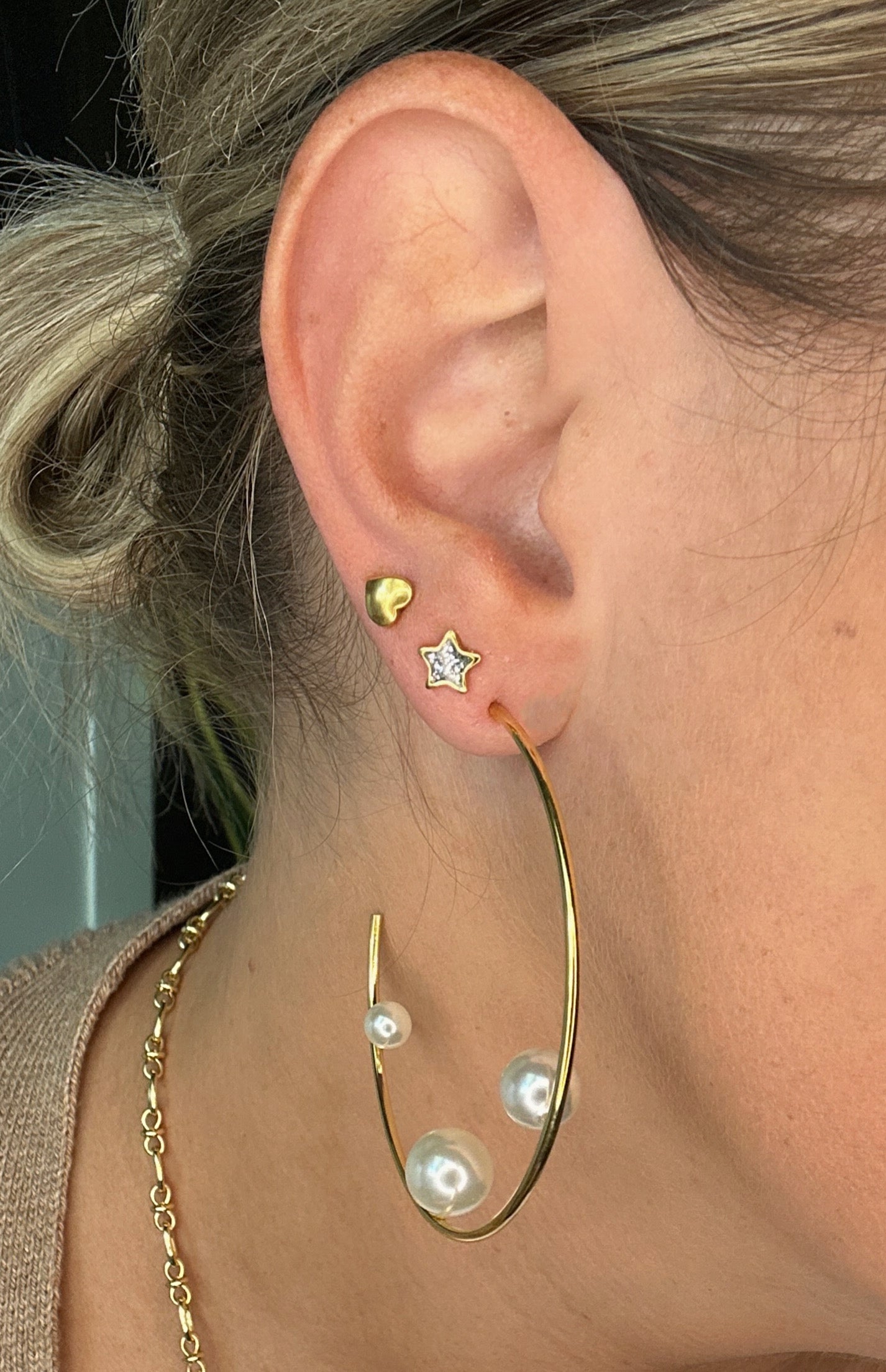 Gold Pearl Hoops