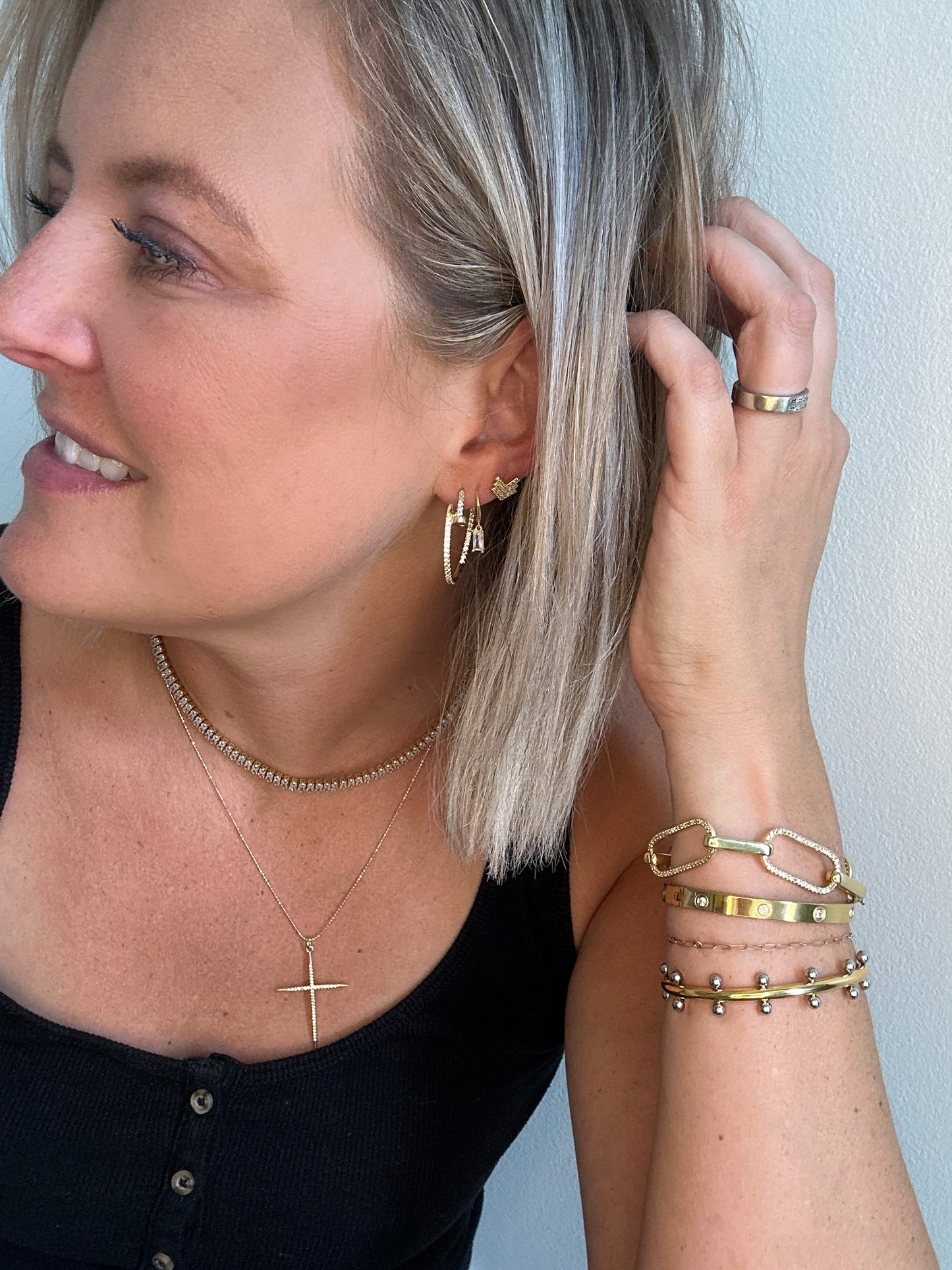 Diamond Nail Gold Hoop