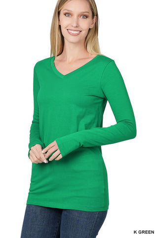 V-Neck Long Sleeve T-Shirt in Green (FINAL SALE ITEM)
