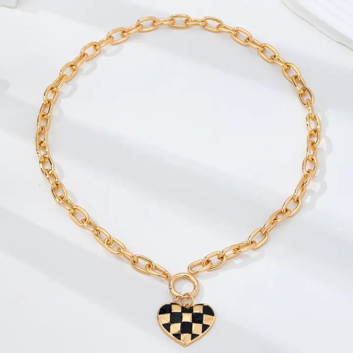 Checkered Heart Necklace