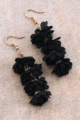 Boho Flower Drop Earrings in Black