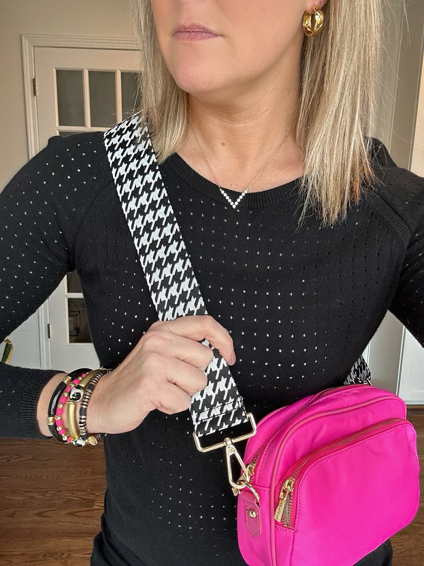 Black and White Houndstooth Strap