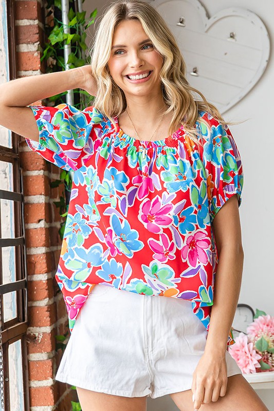 At The Beach Floral Top in Red (FINAL SALE ITEM)