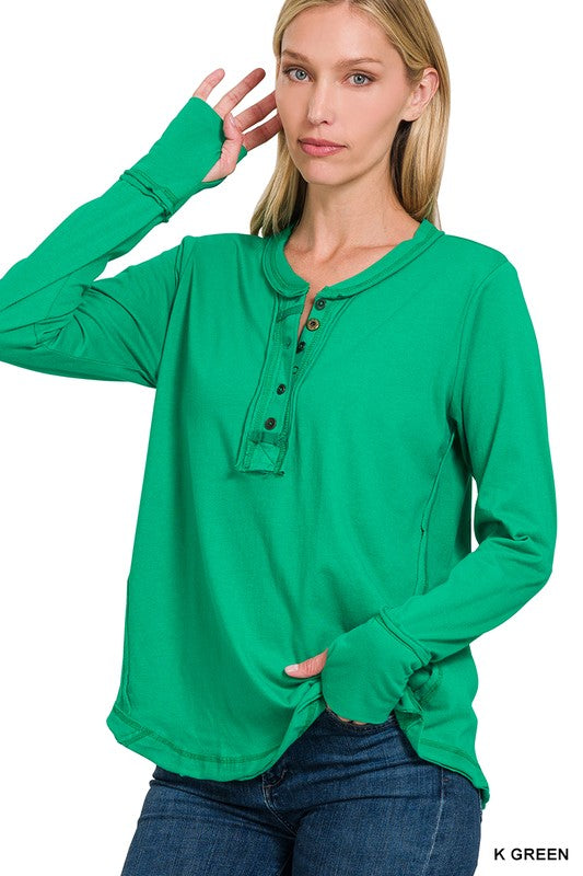 Thumb Hole Button Up Top in Green