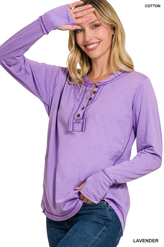 Thumb Hole Button Up Top in Lavender