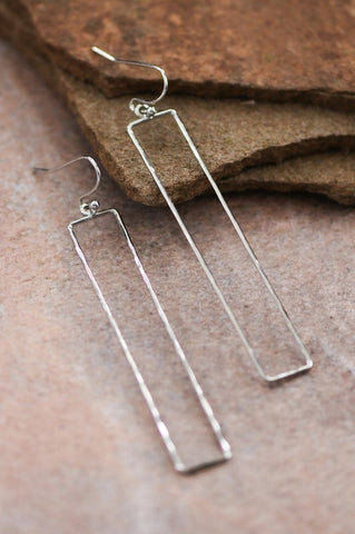 Long Bar Wire Drop Earrings in Silver
