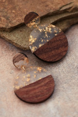 Resin Wooden Drop Earrings